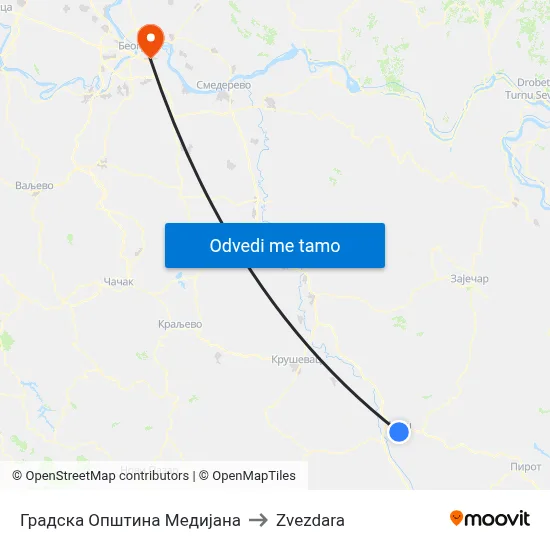 Градска Општина Медијана to Zvezdara map