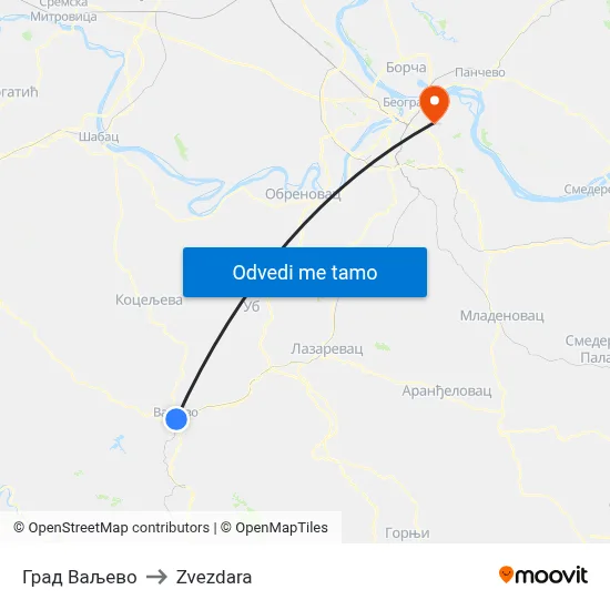 Град Ваљево to Zvezdara map