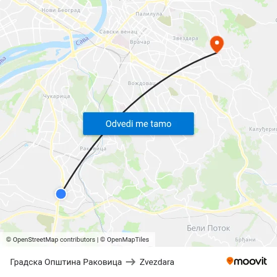 Градска Општина Раковица to Zvezdara map