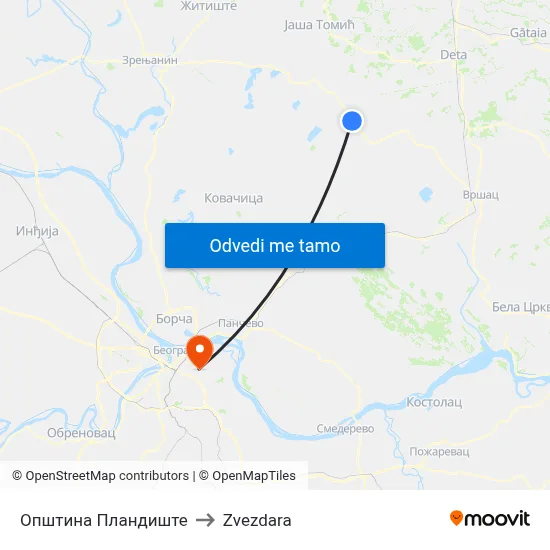 Општина Пландиште to Zvezdara map