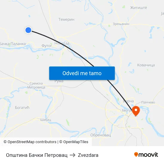 Општина Бачки Петровац to Zvezdara map