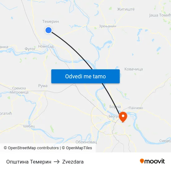 Општина Темерин to Zvezdara map