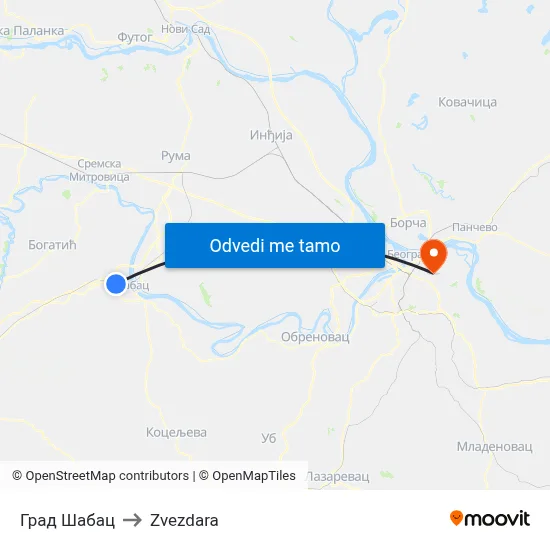 Град Шабац to Zvezdara map