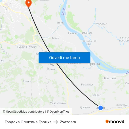 Градска Општина Гроцка to Zvezdara map