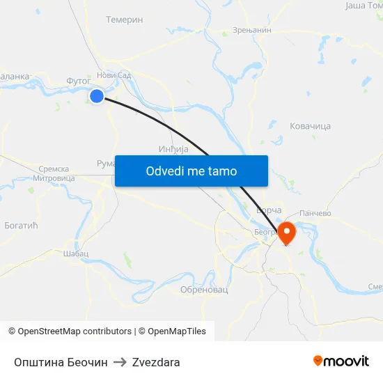 Општина Беочин to Zvezdara map