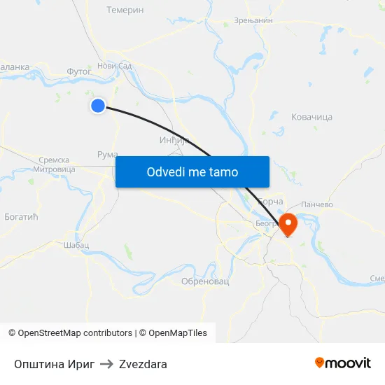 Општина Ириг to Zvezdara map