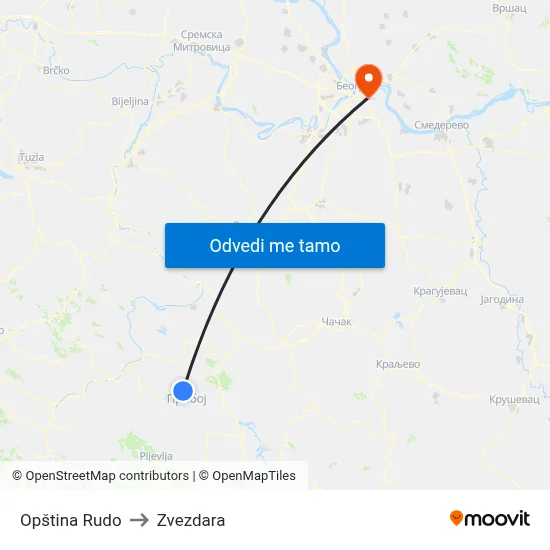 Opština Rudo to Zvezdara map
