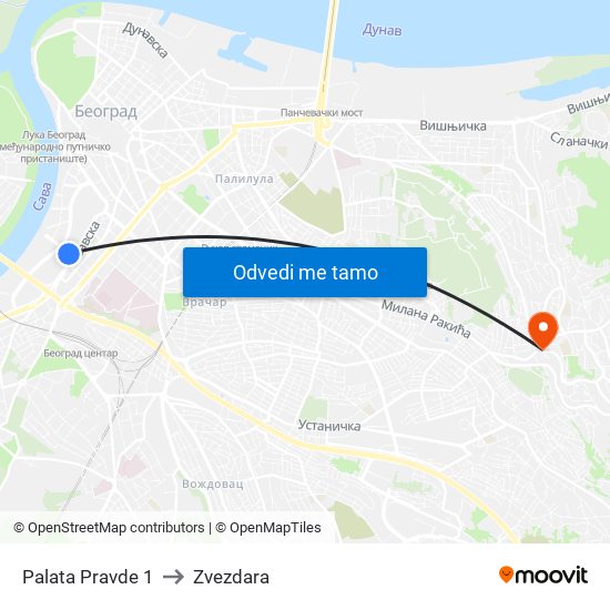 Palata Pravde 1 to Zvezdara map