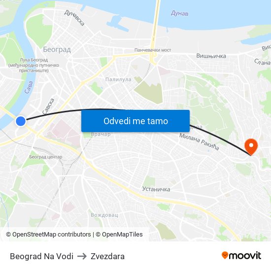 Beograd Na Vodi to Zvezdara map