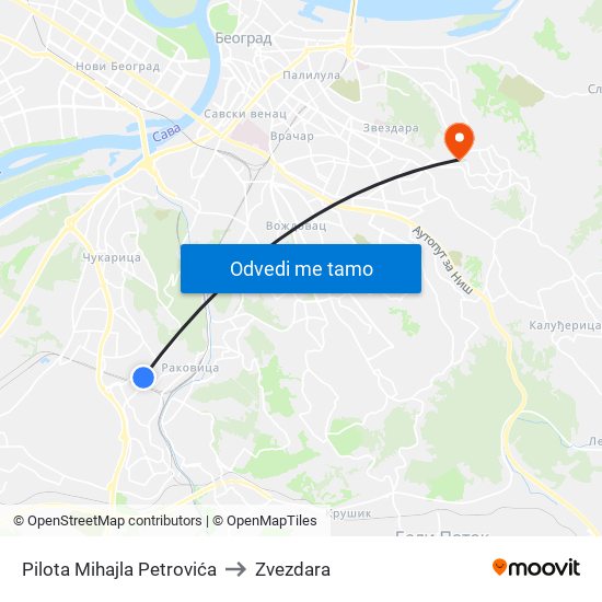 Pilota Mihajla Petrovića to Zvezdara map