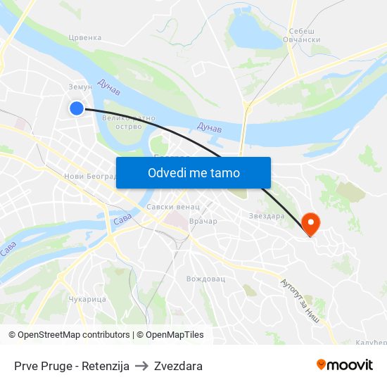 Prve Pruge - Retenzija to Zvezdara map