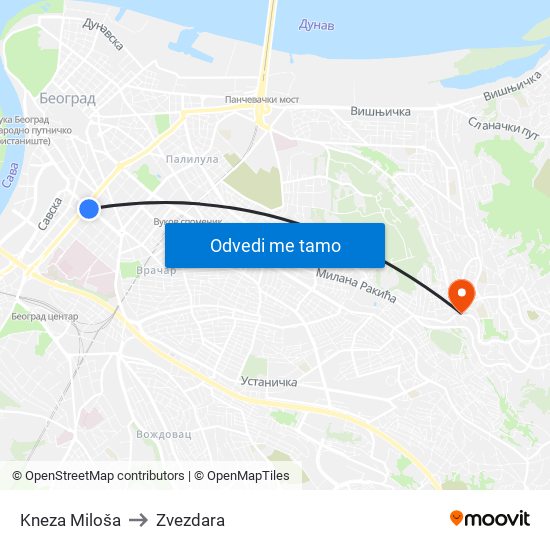 Kneza Miloša to Zvezdara map