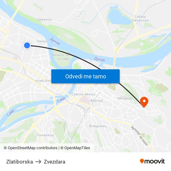 Zlatiborska to Zvezdara map