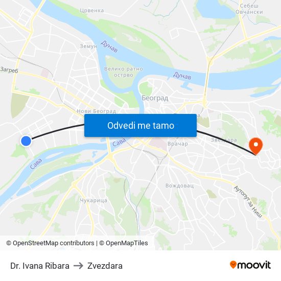 Dr. Ivana Ribara to Zvezdara map