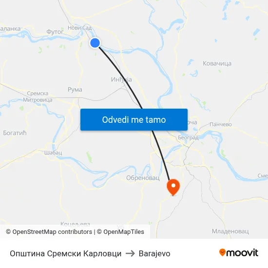 Општина Сремски Карловци to Barajevo map