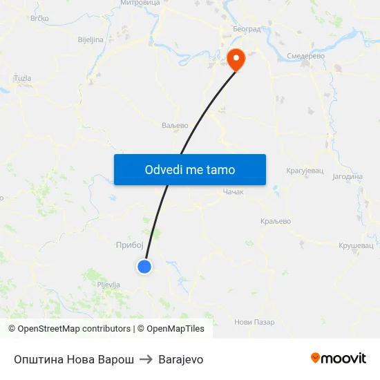 Општина Нова Варош to Barajevo map