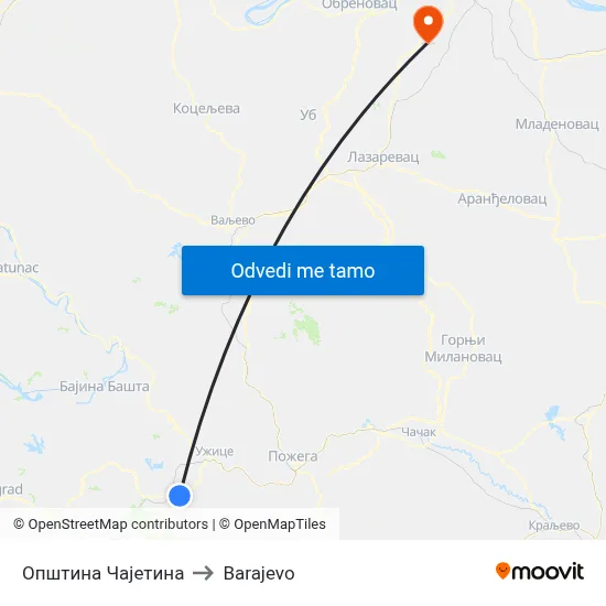 Општина Чајетина to Barajevo map