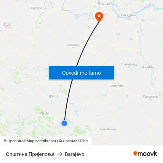 Општина Пријепоље to Barajevo map