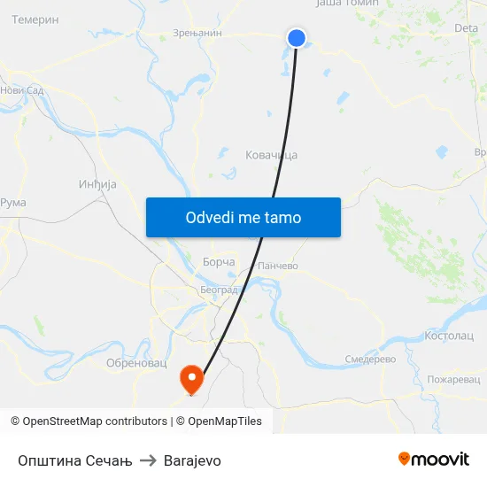 Општина Сечањ to Barajevo map