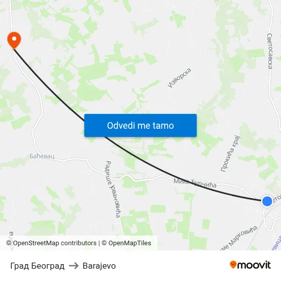 Град Београд to Barajevo map