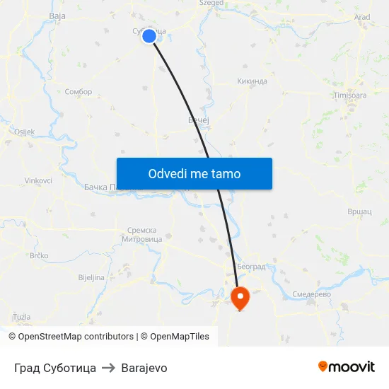 Град Суботица to Barajevo map