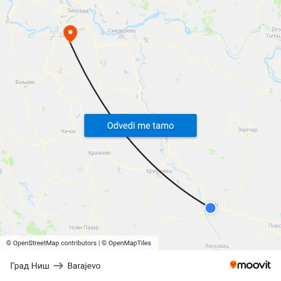 Град Ниш to Barajevo map