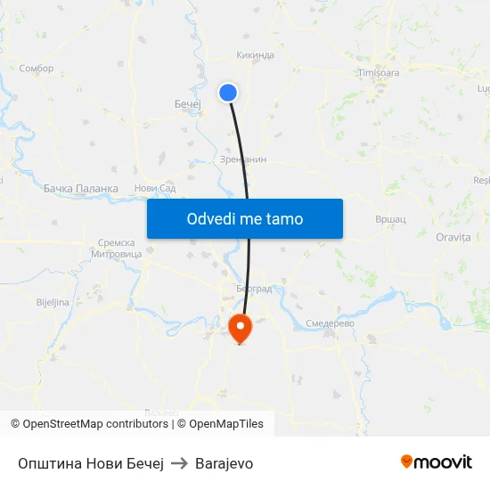 Општина Нови Бечеј to Barajevo map