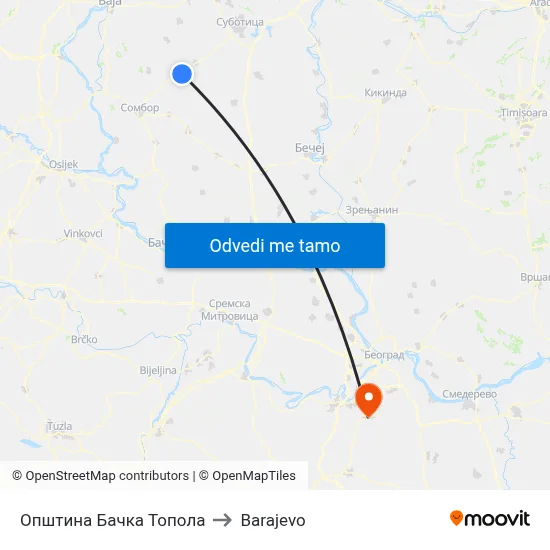 Општина Бачка Топола to Barajevo map