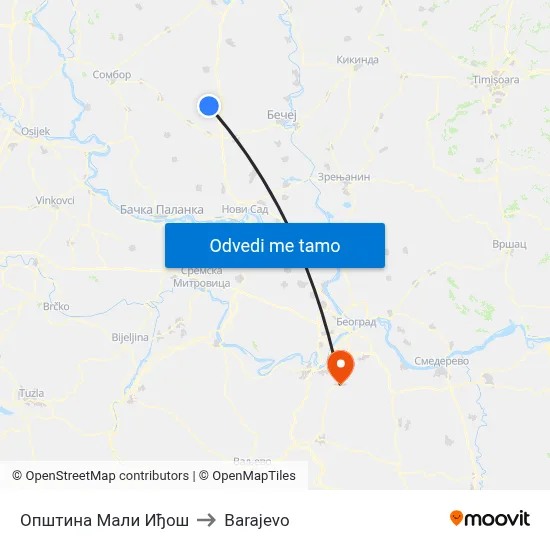 Општина Мали Иђош to Barajevo map