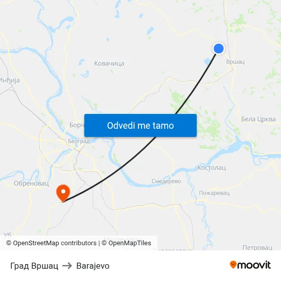 Град Вршац to Barajevo map