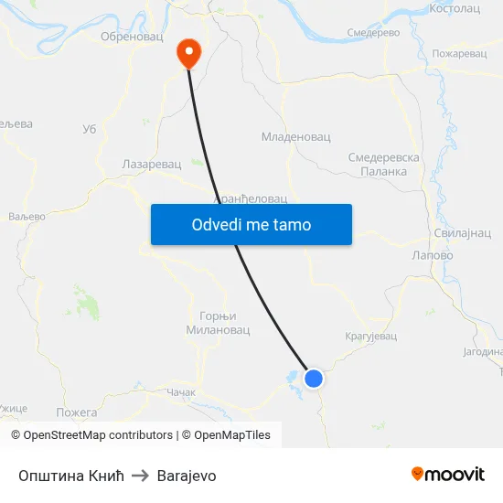 Општина Кнић to Barajevo map