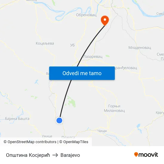 Општина Косјерић to Barajevo map