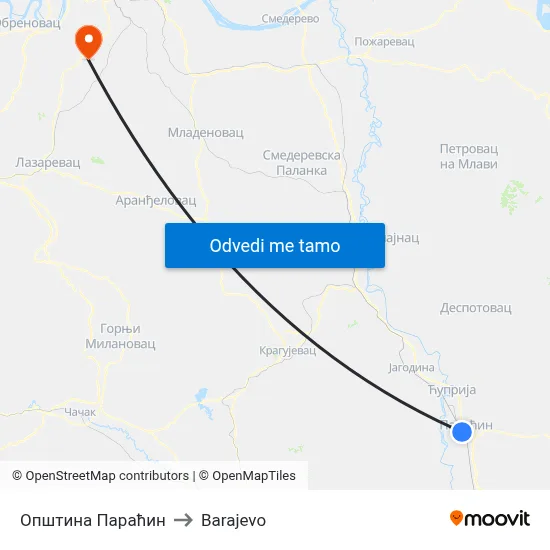Општина Параћин to Barajevo map