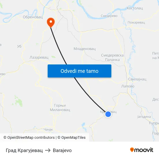 Град Крагујевац to Barajevo map