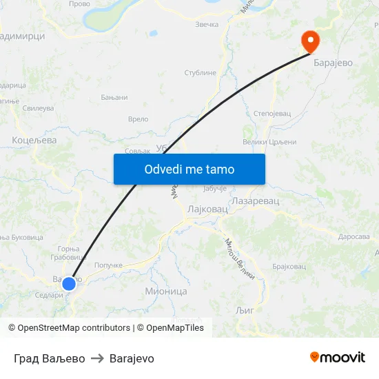 Град Ваљево to Barajevo map