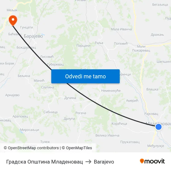 Градска Општина Младеновац to Barajevo map