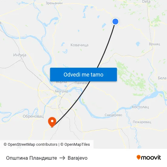 Општина Пландиште to Barajevo map