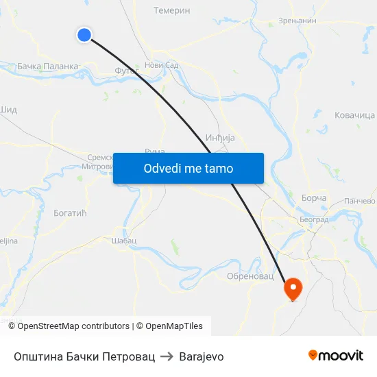 Општина Бачки Петровац to Barajevo map