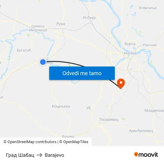 Град Шабац to Barajevo map