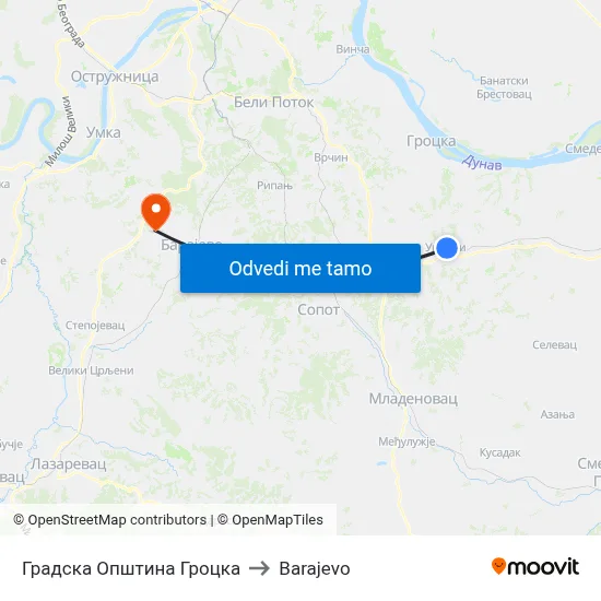 Градска Општина Гроцка to Barajevo map