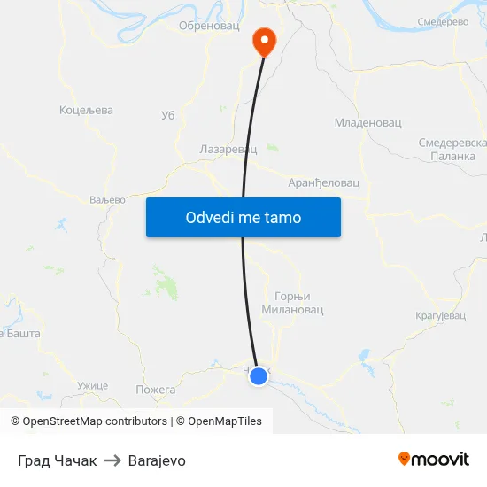 Град Чачак to Barajevo map