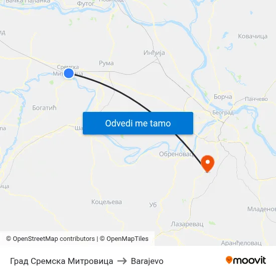 Град Сремска Митровица to Barajevo map