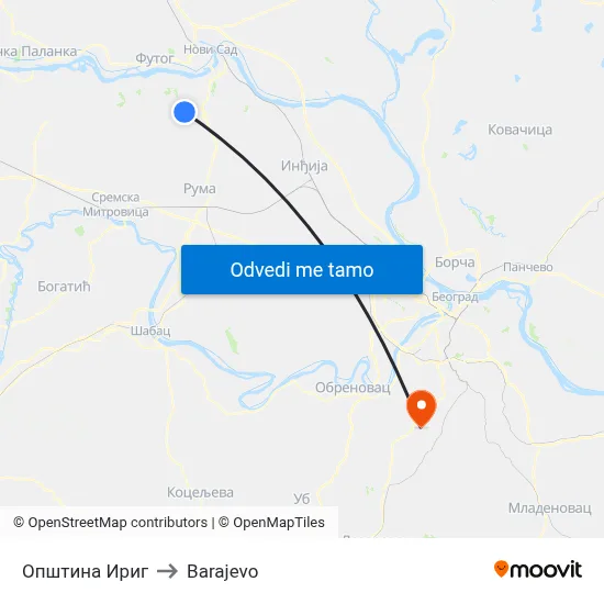 Општина Ириг to Barajevo map