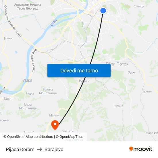 Pijaca Đeram to Barajevo map