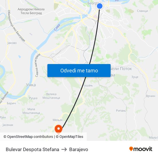 Bulevar Despota Stefana to Barajevo map