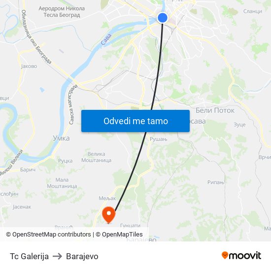 Tc Galerija to Barajevo map