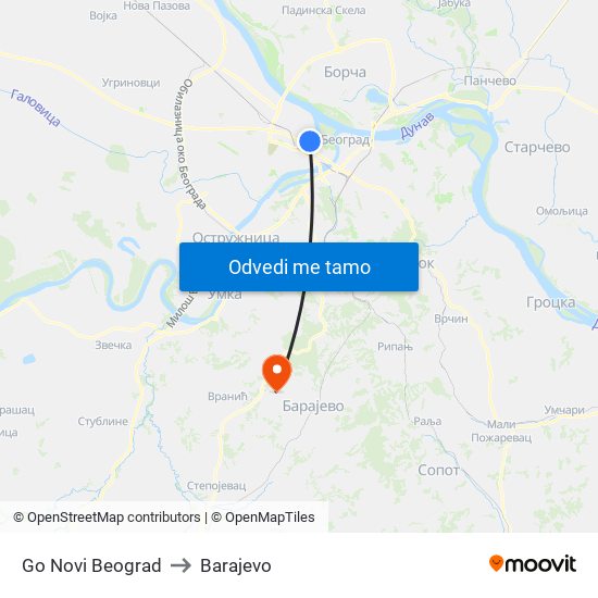 Go Novi Beograd to Barajevo map