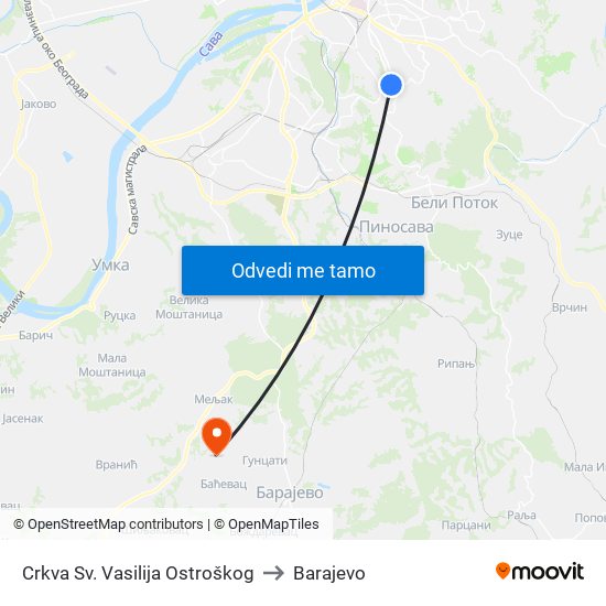 Crkva Sv. Vasilija Ostroškog to Barajevo map