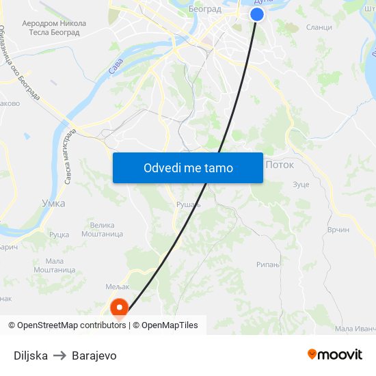 Diljska to Barajevo map