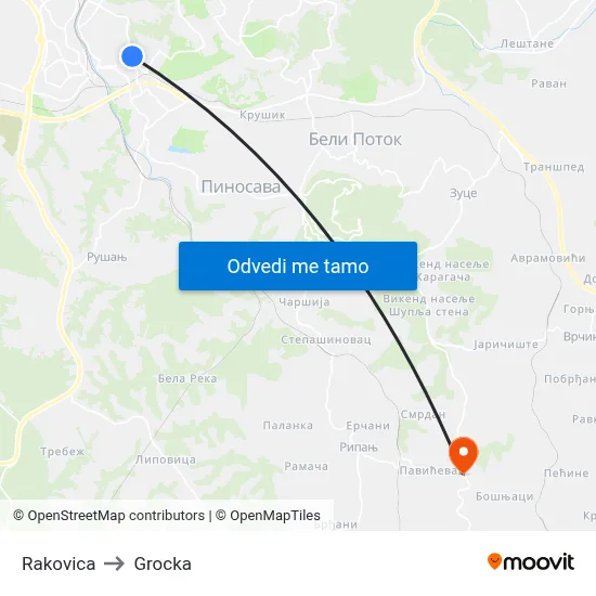 Rakovica to Grocka map